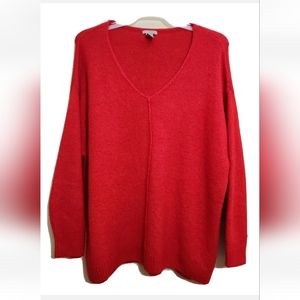 H&M Soft Fine-Knit Sweater V-neck Soft Vibrant Bright Red Size XL